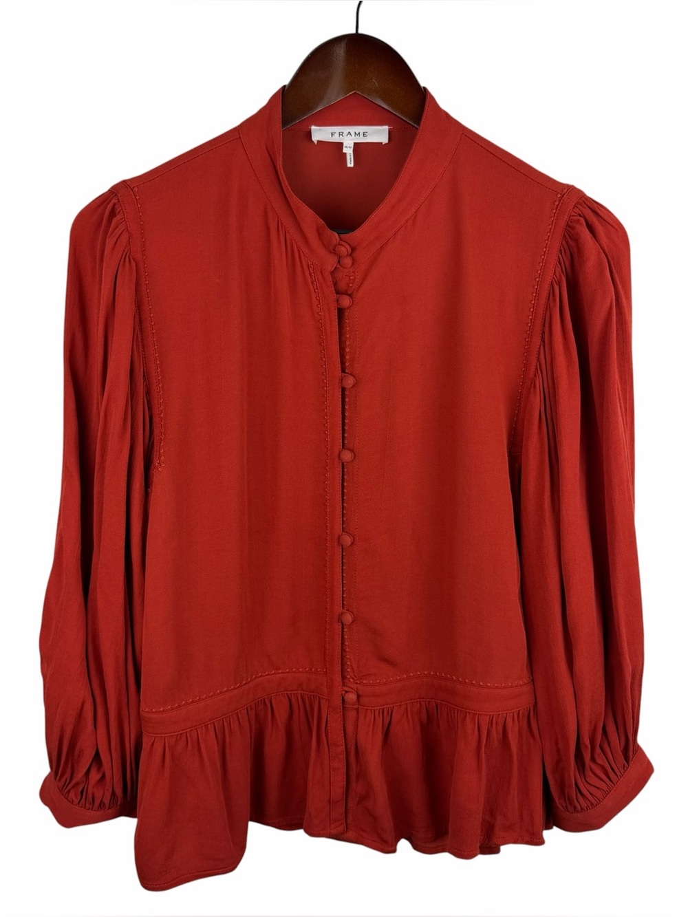 FRAME | Turkish Red Button-Front Peplum Blouse